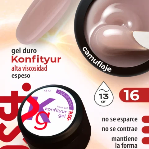 Gel duro BSG para extensiones Konfityur #16 – ALTA VISCOSIDAD (13 g)