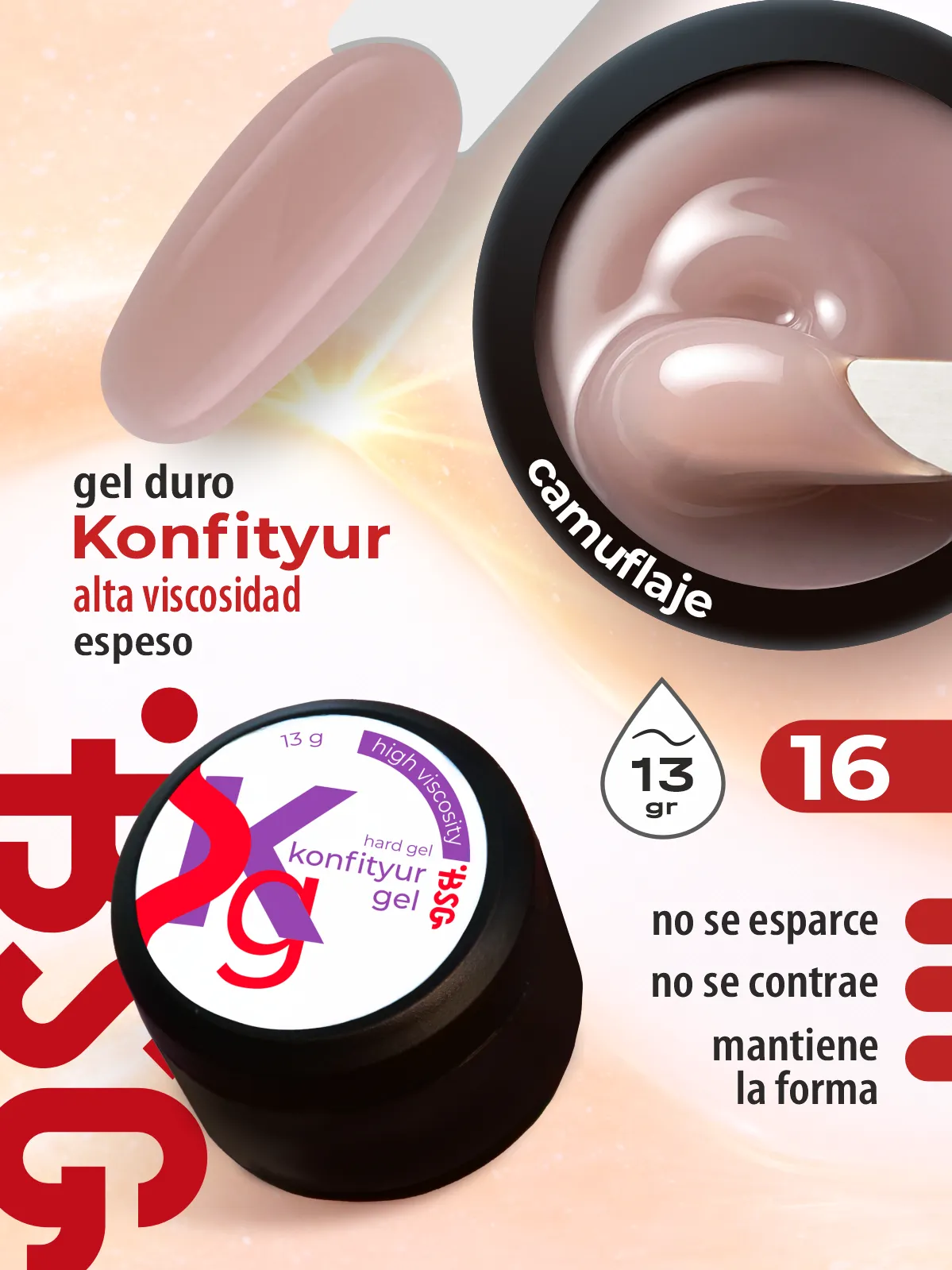 Gel duro BSG para extensiones Konfityur #16 – ALTA VISCOSIDAD (13 g)