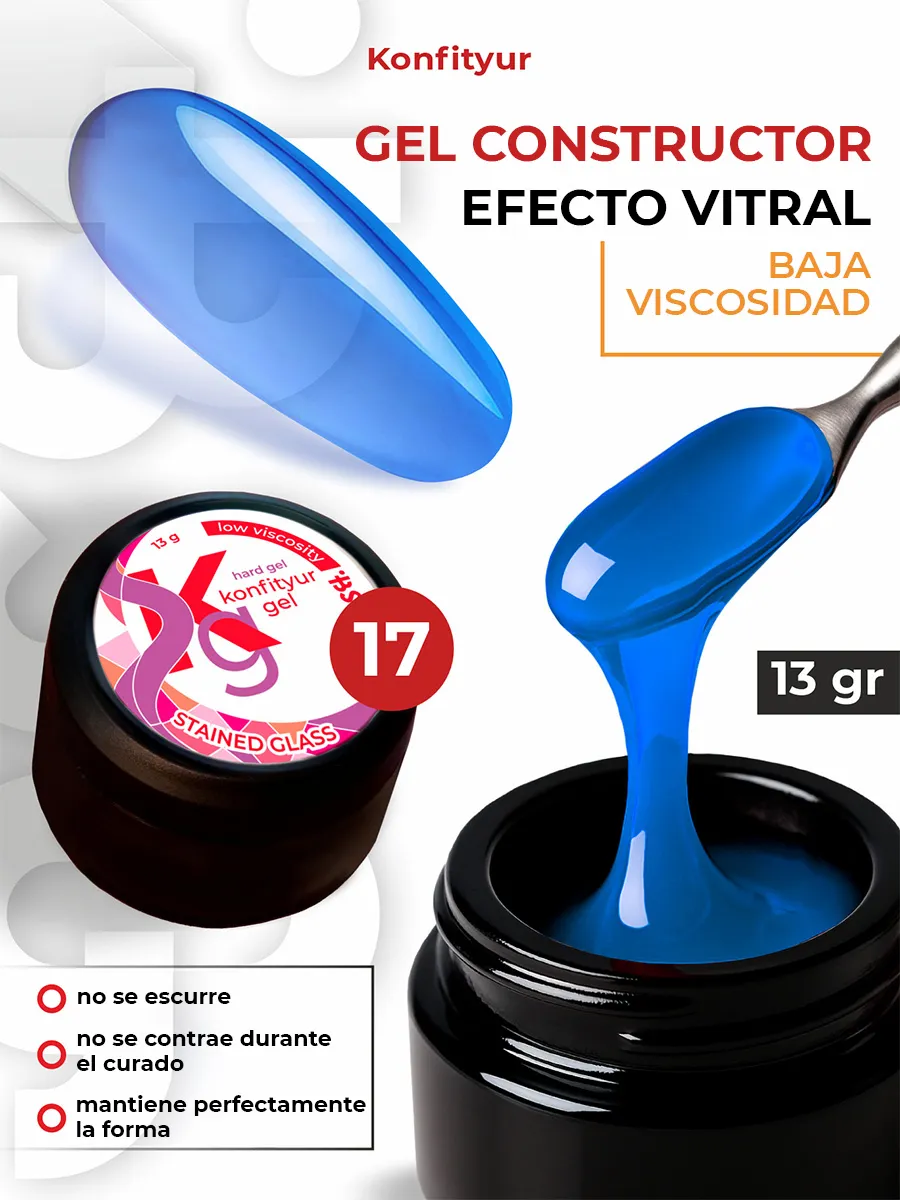 Gel duro BSG para extensiones Konfityur Stained Glass #17 – BAJA VISCOSIDAD (13 g)