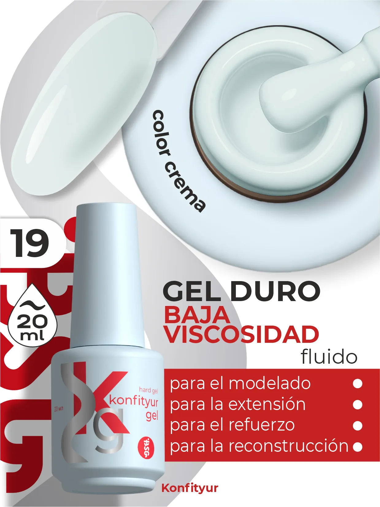 Gel duro BSG Konfithur baja viscosidad en frasco #19, 20 ml