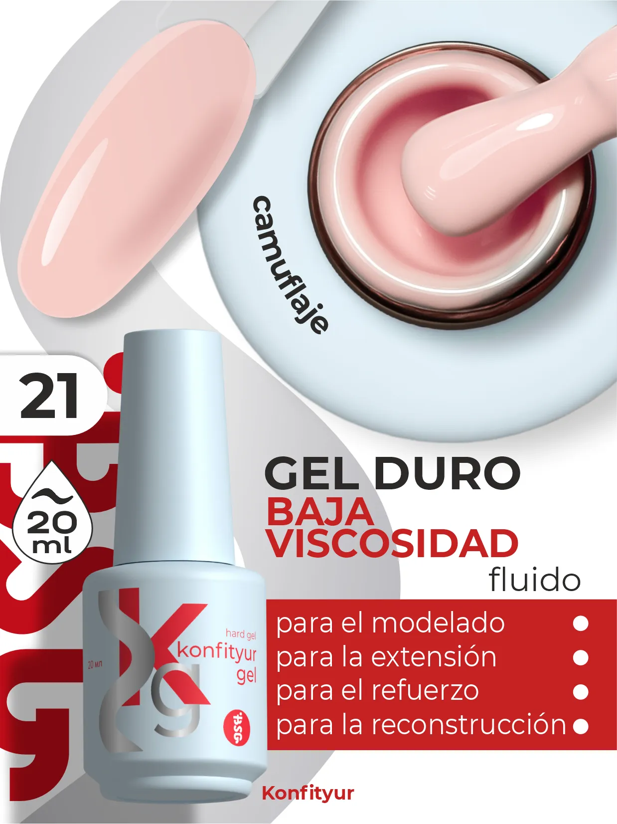 Gel duro BSG Konfithur baja viscosidad en frasco #21, 20 ml