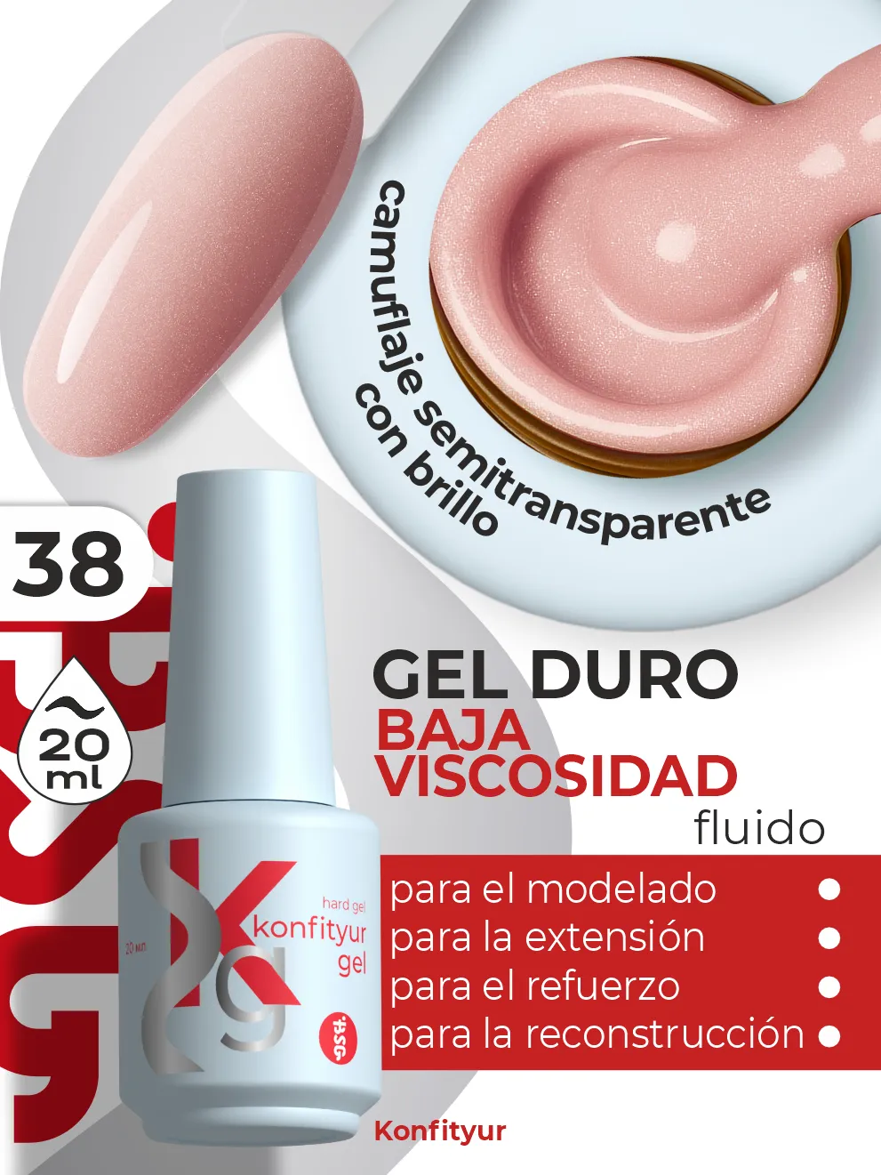 Gel duro BSG Konfithur baja viscosidad en frasco #38, 20 ml