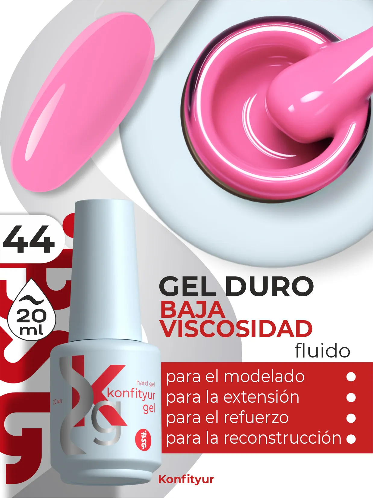Gel duro BSG Konfithur baja viscosidad en frasco #44, 20 ml