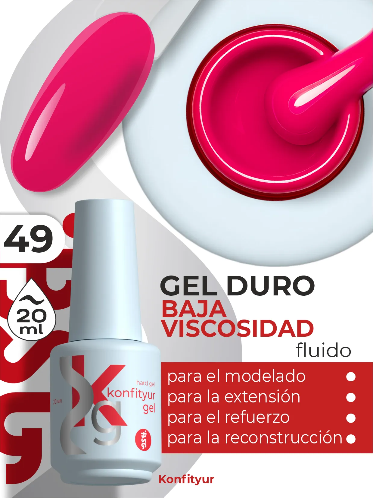 Gel duro BSG Konfithur baja viscosidad en frasco #49, 20 ml