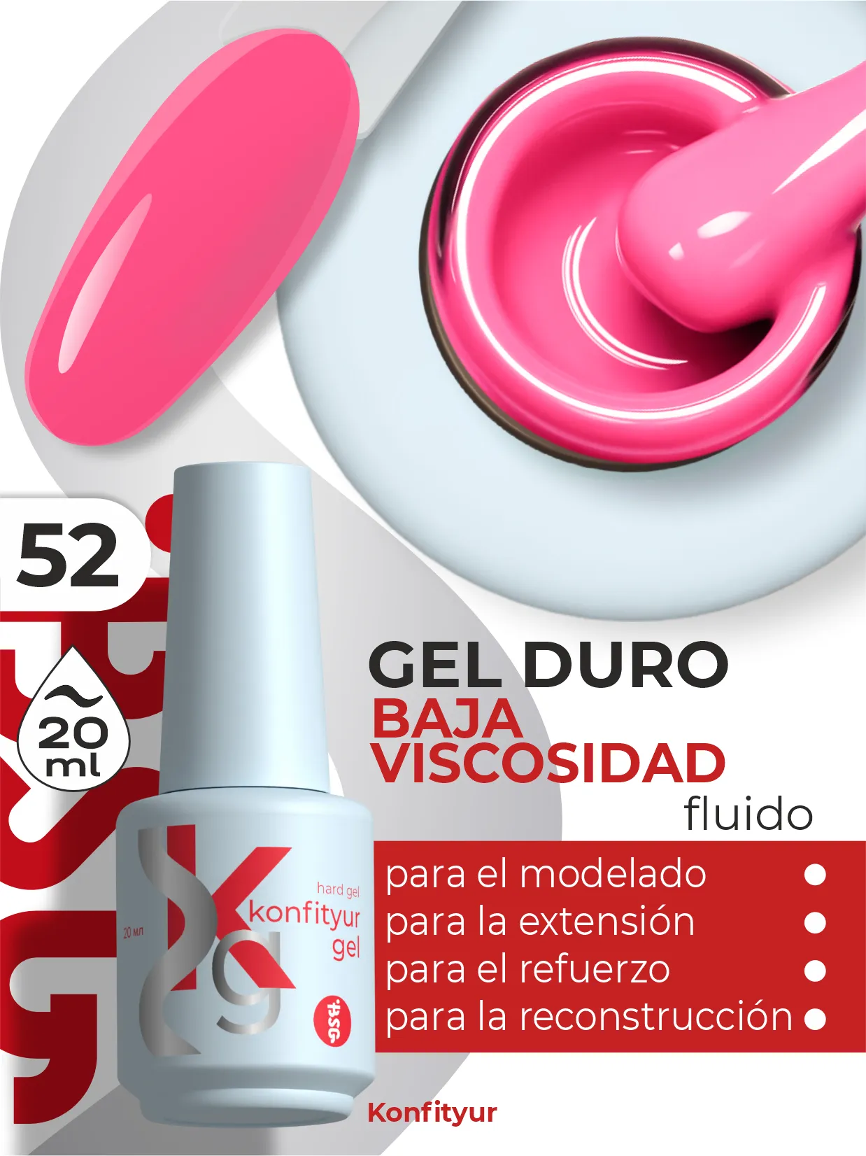 Gel duro BSG Konfithur baja viscosidad en frasco #52, 20 ml