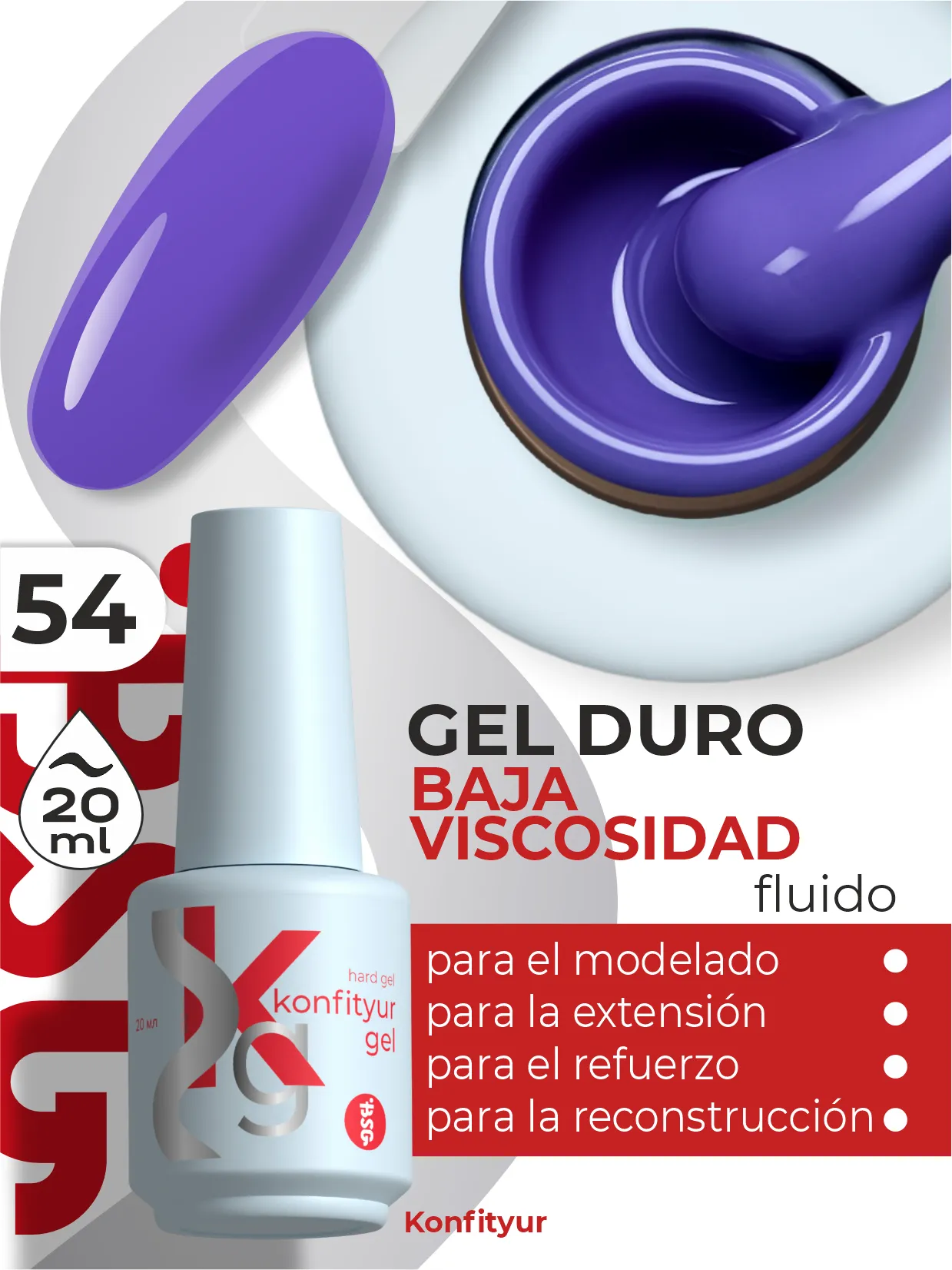 Gel duro BSG Konfithur baja viscosidad en frasco #54, 20 ml