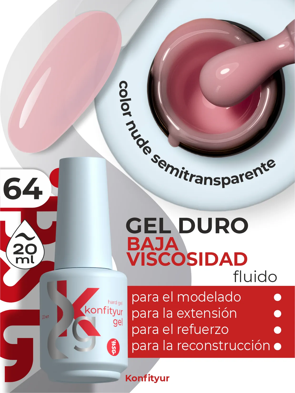 Gel duro BSG Konfithur baja viscosidad en frasco #64, 20 ml