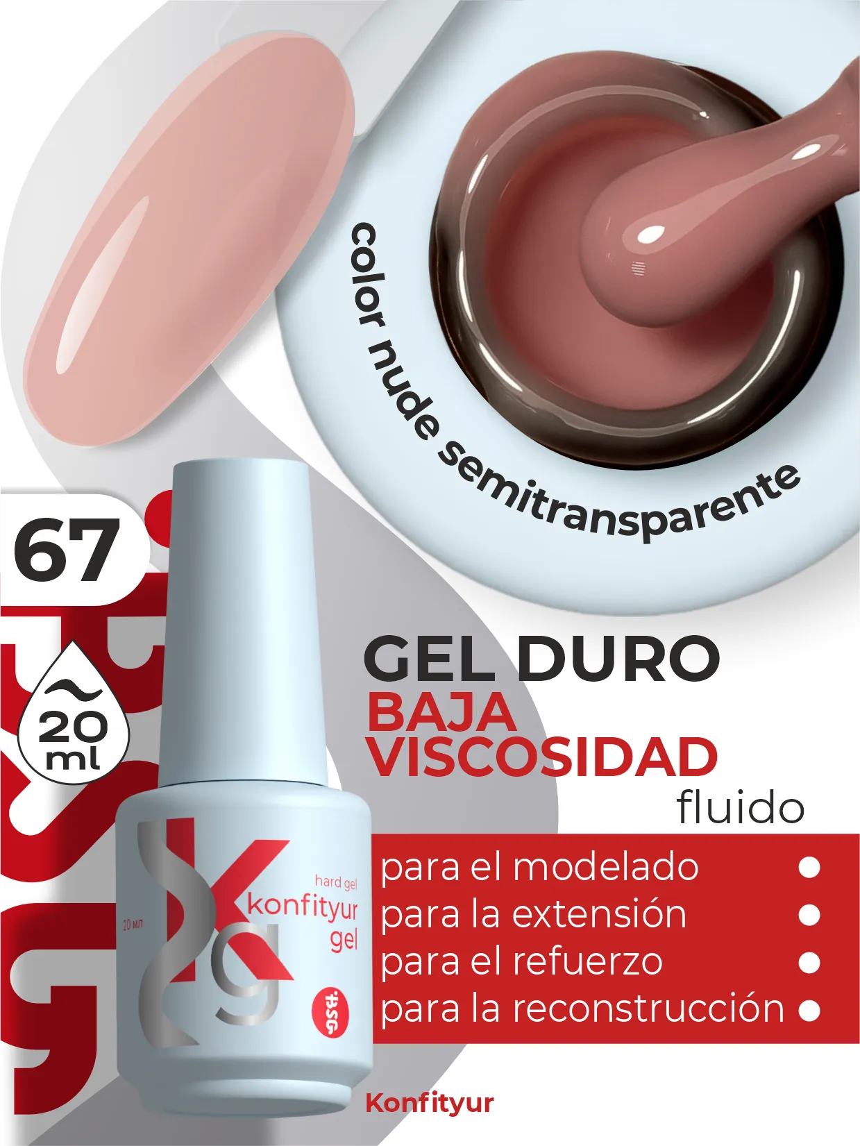 Gel duro BSG Konfithur baja viscosidad en frasco #67, 20 ml