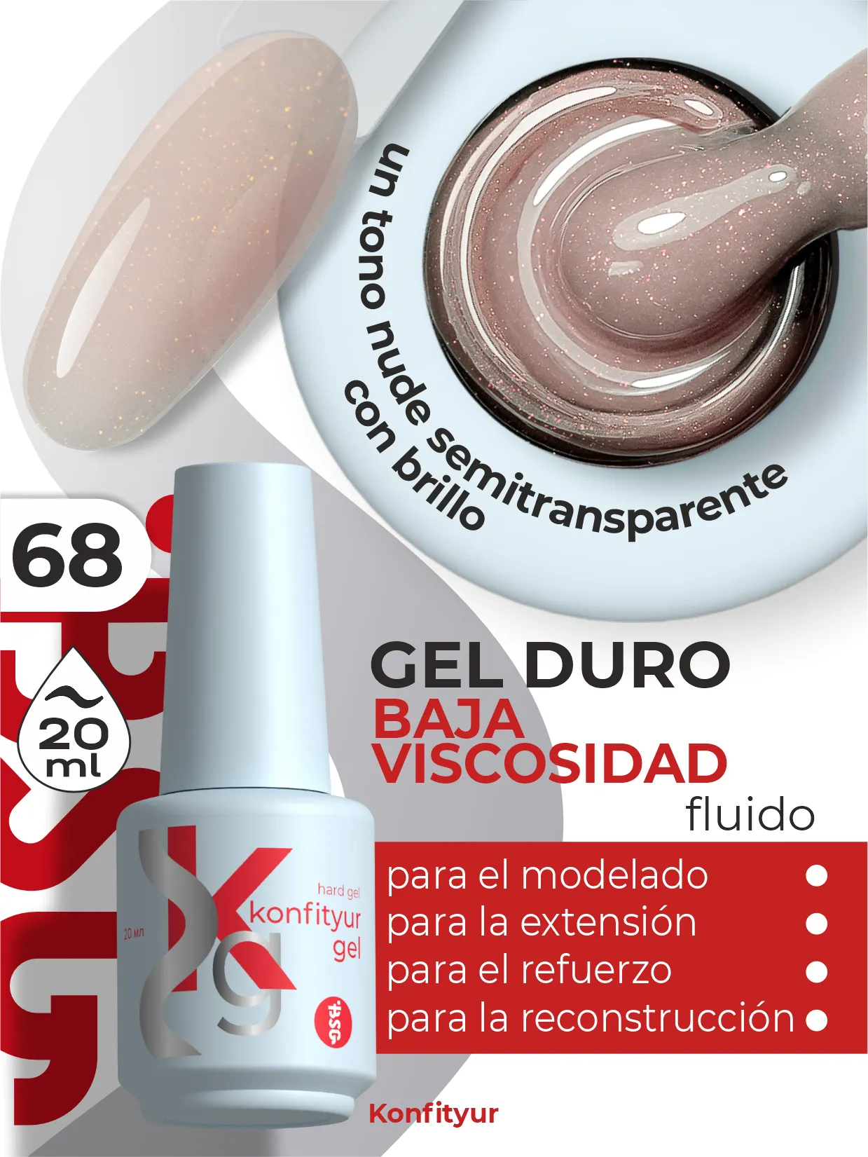 Gel duro BSG Konfithur baja viscosidad en frasco #68, 20 ml