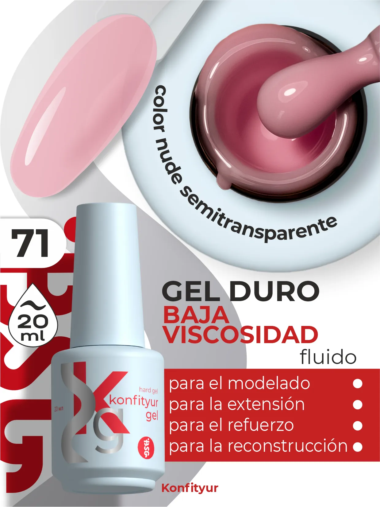 Gel duro BSG Konfithur baja viscosidad en frasco #71, 20 ml