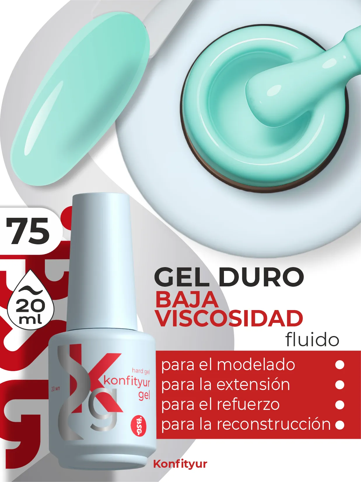 Gel duro BSG Konfithur baja viscosidad en frasco #75, 20 ml