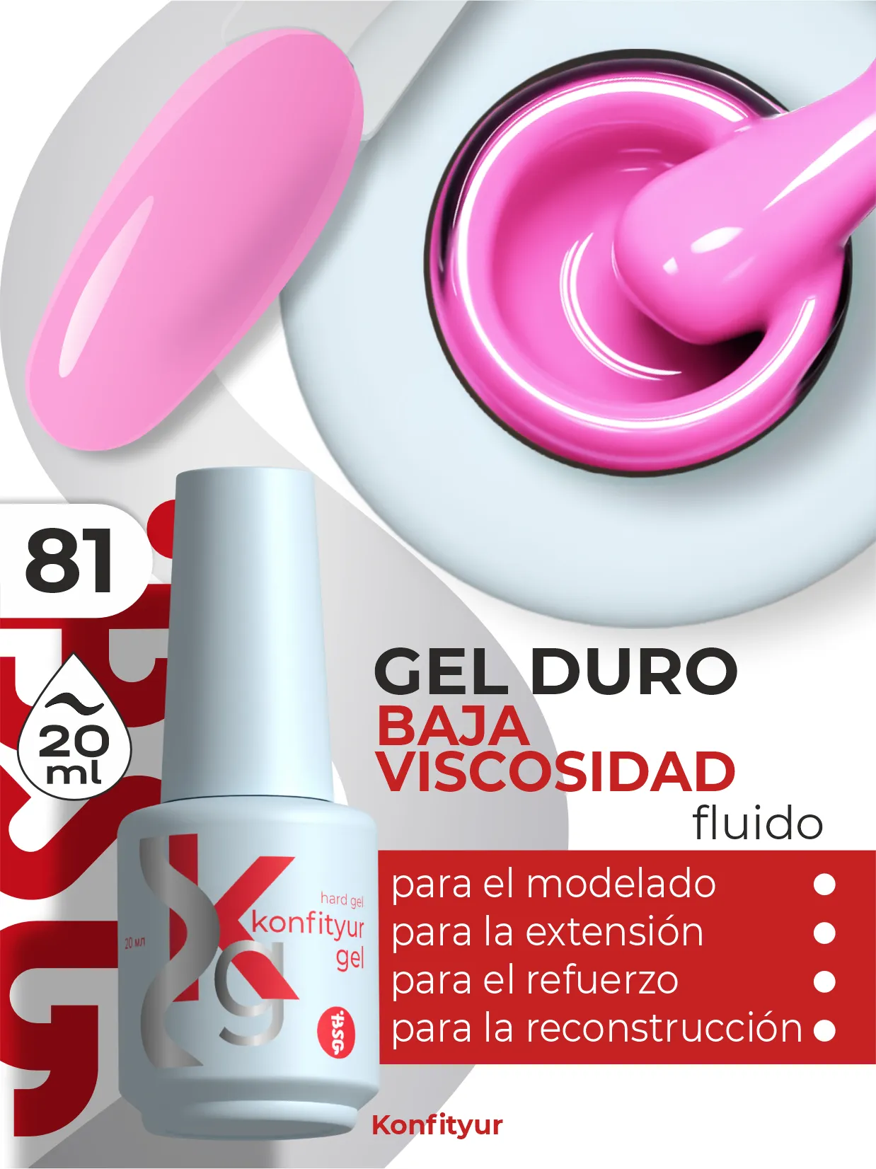 Gel duro BSG Konfithur baja viscosidad en frasco #81, 20 ml