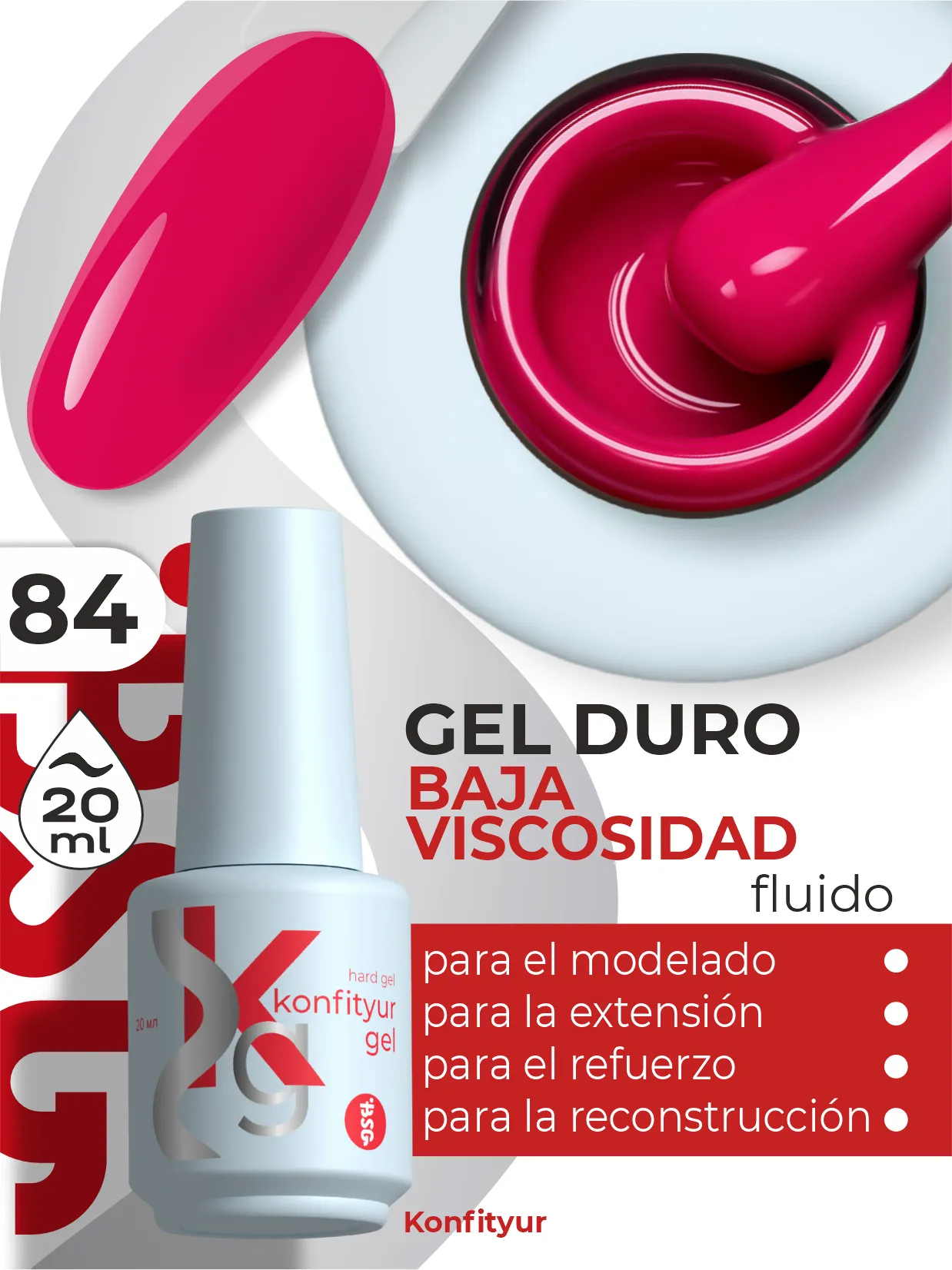 Gel duro BSG Konfithur baja viscosidad en frasco #84, 20 ml