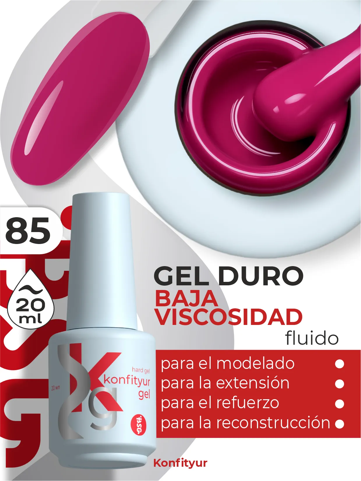Gel duro BSG Konfithur baja viscosidad en frasco #85, 20 ml