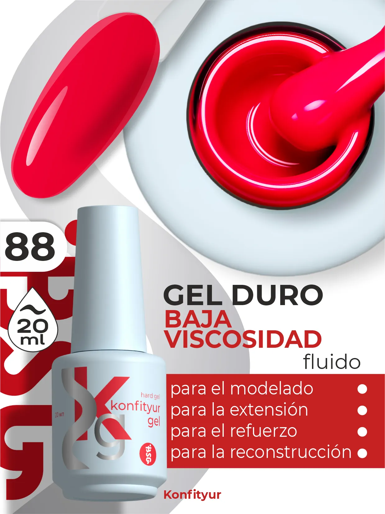 Gel duro BSG Konfithur baja viscosidad en frasco #88, 20 ml