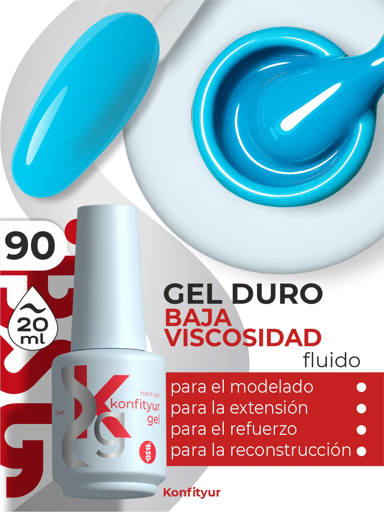 Gel duro BSG Konfithur baja viscosidad en frasco #90, 20 ml