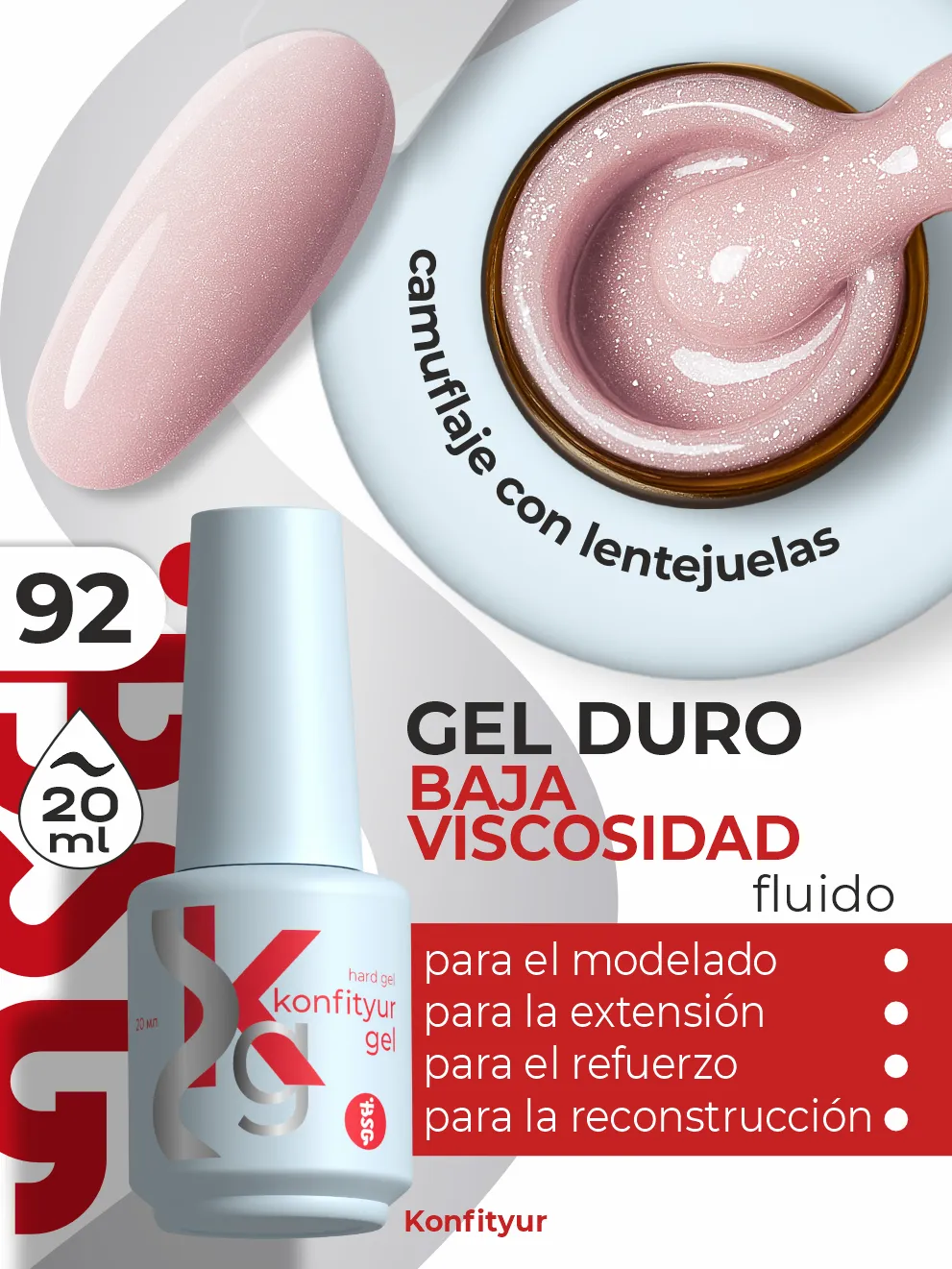Gel duro BSG Konfithur baja viscosidad en frasco #92, 20 ml